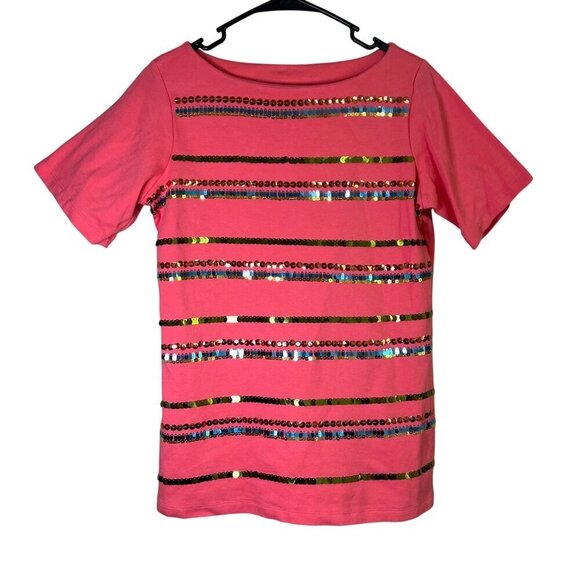 Diane Gilman DG2 Vintage Y2K Coral Sequin Pullover Short Sleeve Top Size Small - Picture 5 of 8